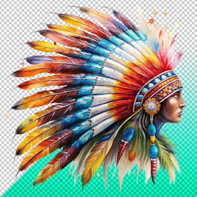 colorful Indian headdress painting feather on transperent background