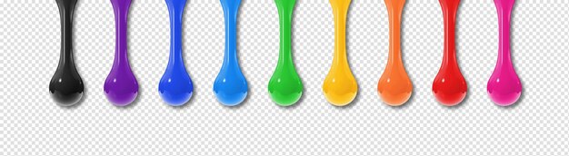 Colorful ink drops on transparent background Horizontal banner