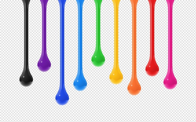 Colorful ink drops on transparent background