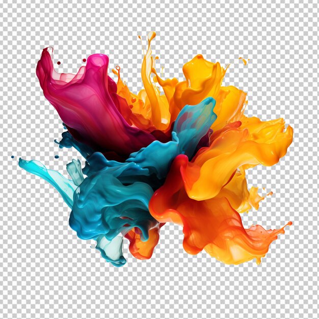 colorful ink splashes isolated on transparent background