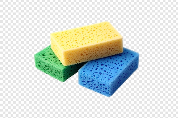 Colorful kitchen sponges on a transparent background