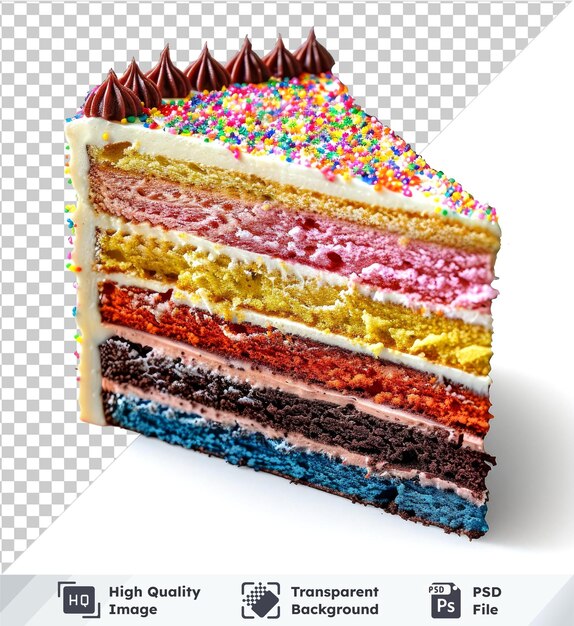 PSD colorful layered birthday cake slices isolated on transparent background