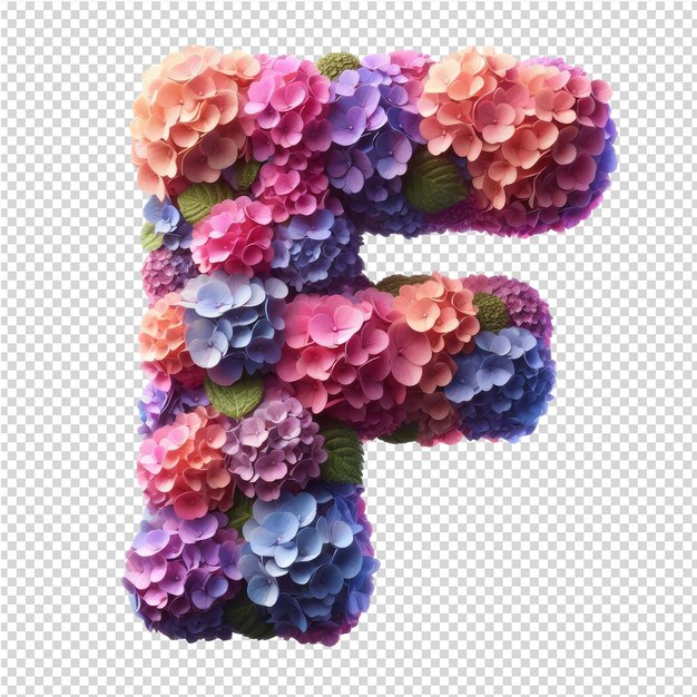 a colorful letter f made with flowers and a pencil