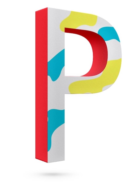 PSD a colorful letter p is standing in front of a white background