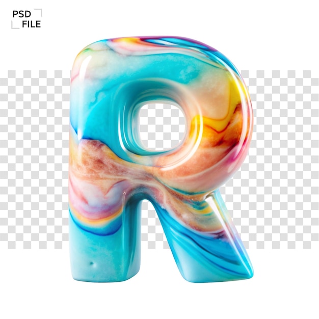 PSD a colorful letter r is shown on a with a multicolored liquid