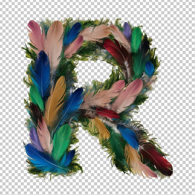 a colorful letter s made by a photo of feathers