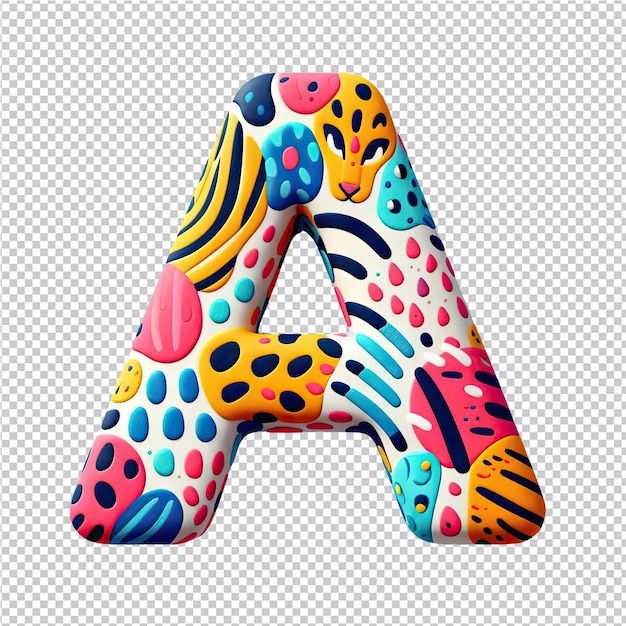 a colorful letter a with colorful dots and a colorful hand drawn on it