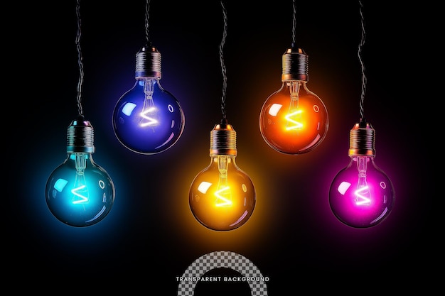 Colorful light bulbs on Transparent background