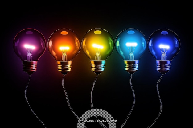 Colorful light bulbs on Transparent background