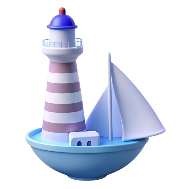 PSD a colorful lighthouse with a sailboat on top of it