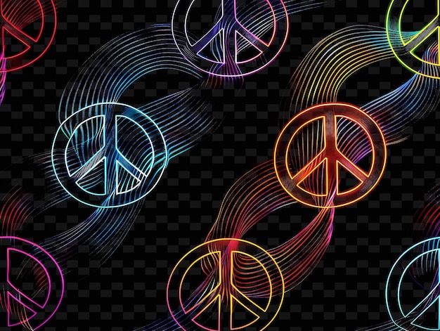 PSD colorful lights with the word peace on a black background