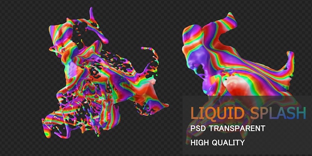 Colorful Liquid splash 3d rendering premium psd