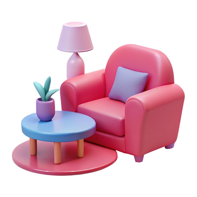 a colorful living room with a table and chairs with a plant on the top