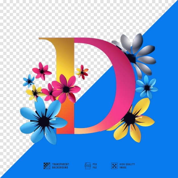 a colorful logo for a letter d with flowers and the letter p