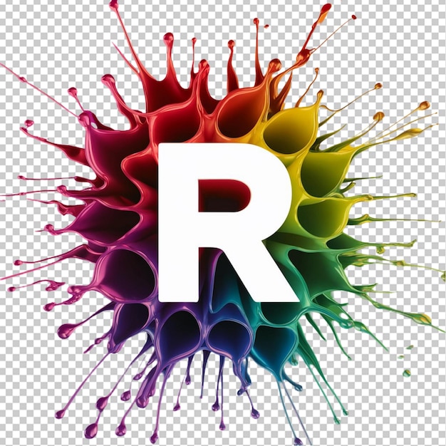 a colorful logo with a white letter r on it