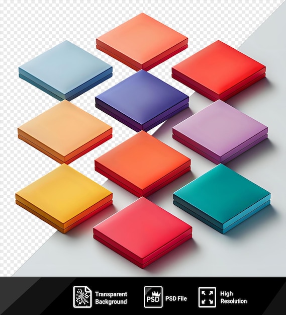 PSD colorful memo pads on clear background with a blue box for organization