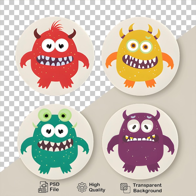 PSD colorful monster stickers on transparent background with png file