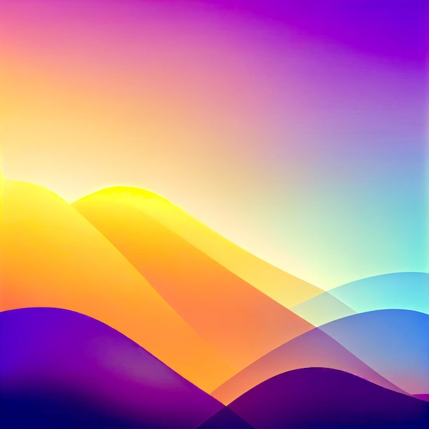 A colorful mountain landscape with a colorful gradient background