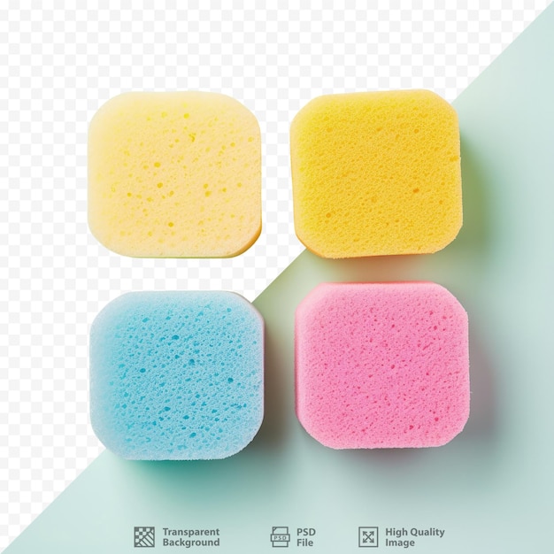 PSD colorful multicolored sponges stacked together isolated on a transparent background as seen from above