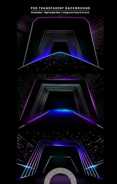 colorful neon lights on transparent Background