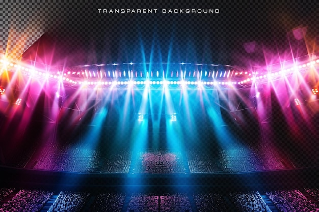 Colorful neon stage lighting setup on transparent overlay