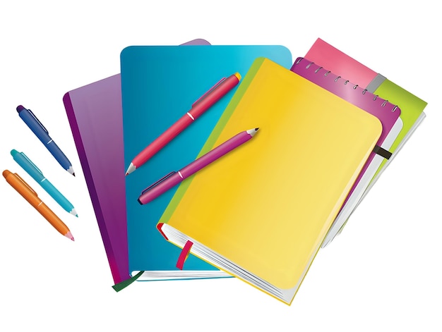 Colorful Notebooks Stacked for Back to School Supplies Isolated on Transparent Background