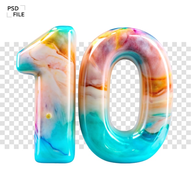 a colorful number 10 with liquid texture PNG