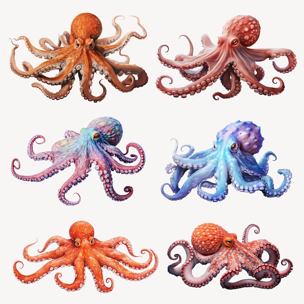 PSD colorful octopus illustrations showcase diversity