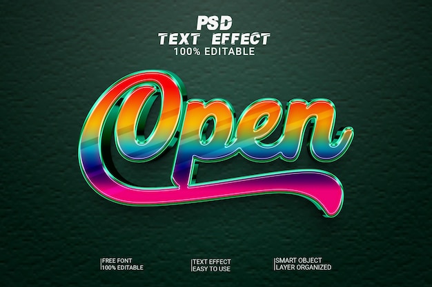 A colorful open text effect with a rainbow ribbon.