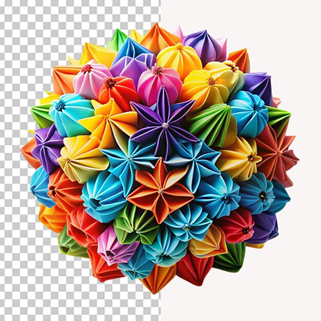 PSD colorful origami kusudama on transparent background