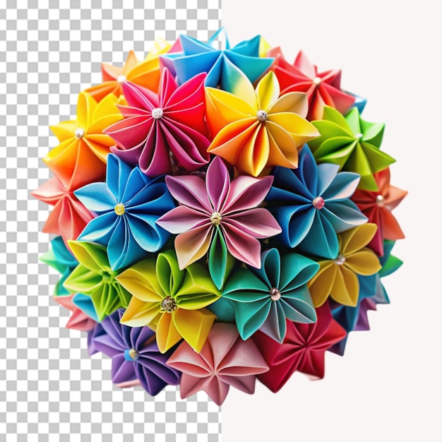 Colorful origami kusudama on transparent background