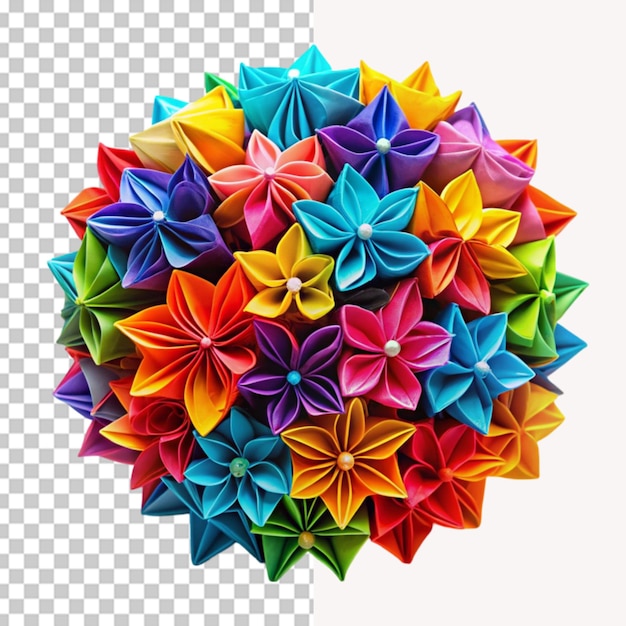 PSD colorful origami kusudama on transparent background