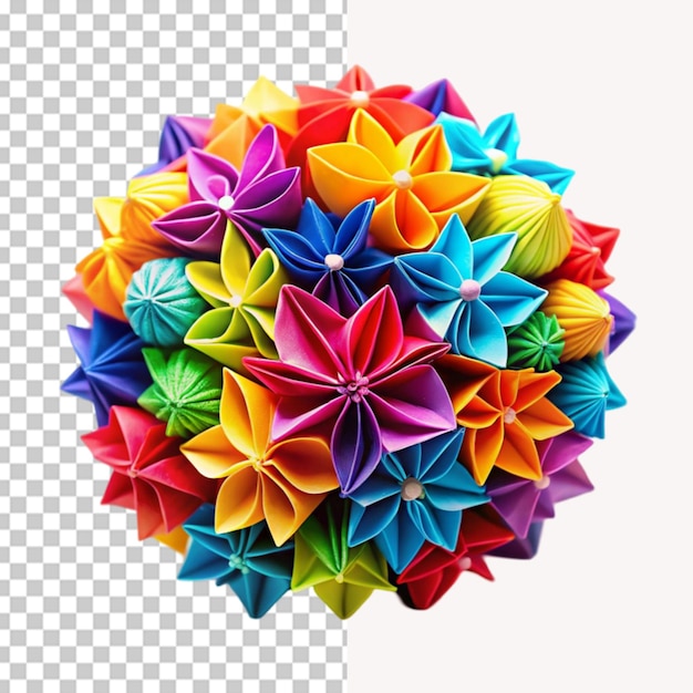 PSD colorful origami kusudama on transparent background