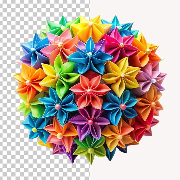 PSD colorful origami kusudama on transparent background