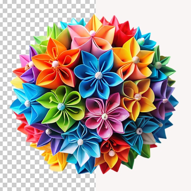 Colorful origami kusudama on transparent background