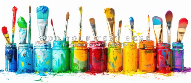 PSD colorful paint brushes and jars