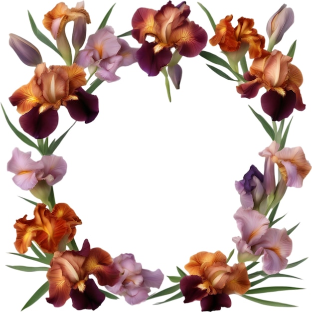 Colorful painting of Iris floral frame