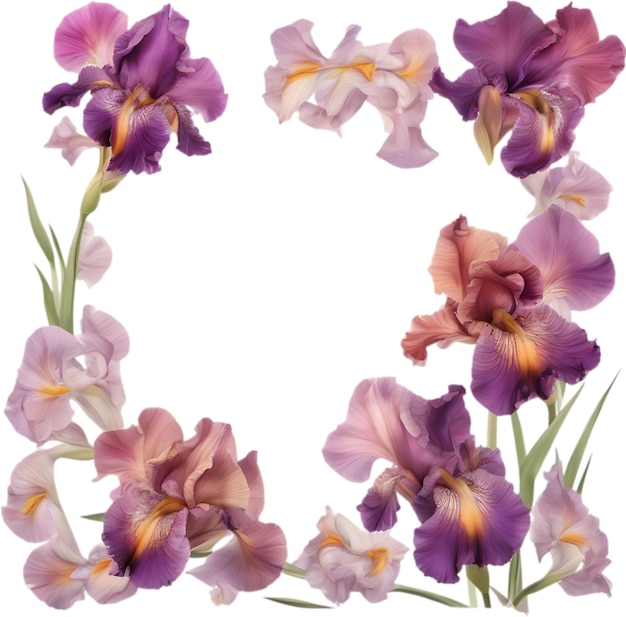 Colorful painting of Iris floral frame