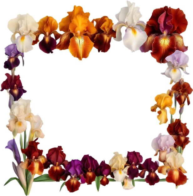 Colorful painting of Iris floral frame