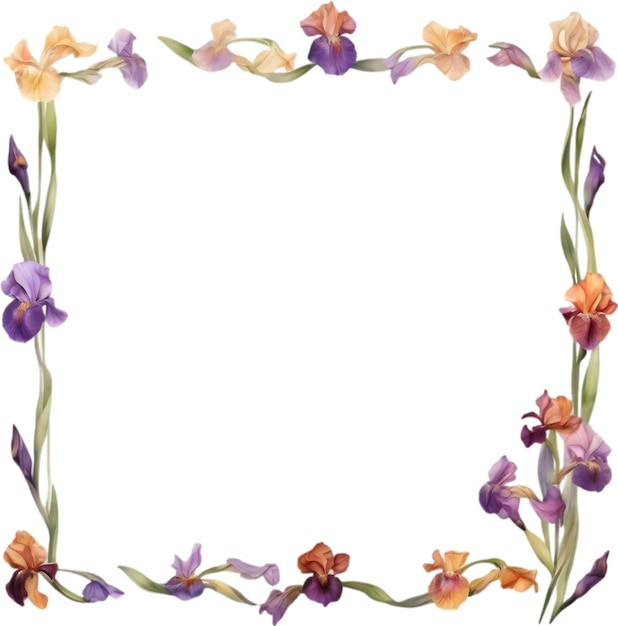 Colorful painting of Iris floral frame