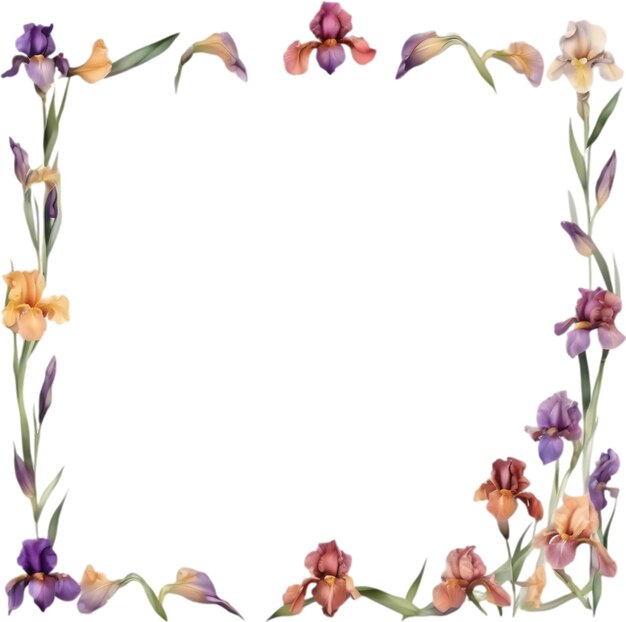 Colorful painting of Iris floral frame