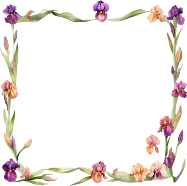 Colorful painting of Iris floral frame