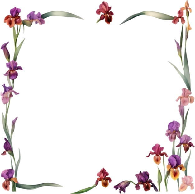 Colorful painting of Iris floral frame