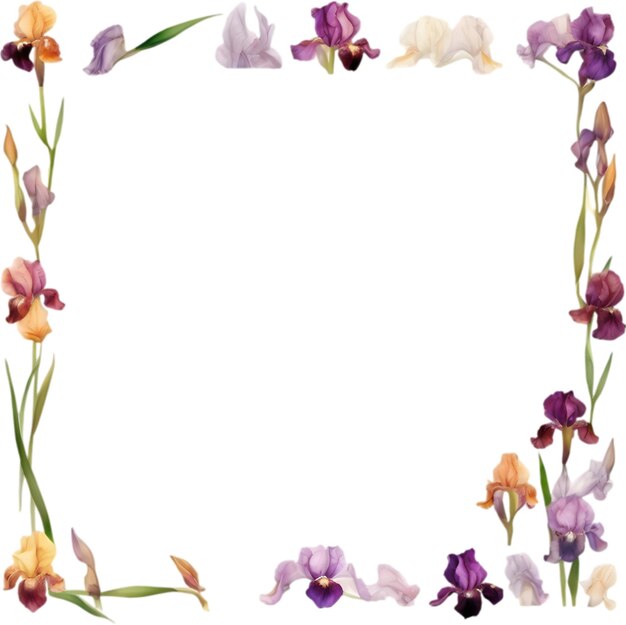 Colorful painting of Iris floral frame