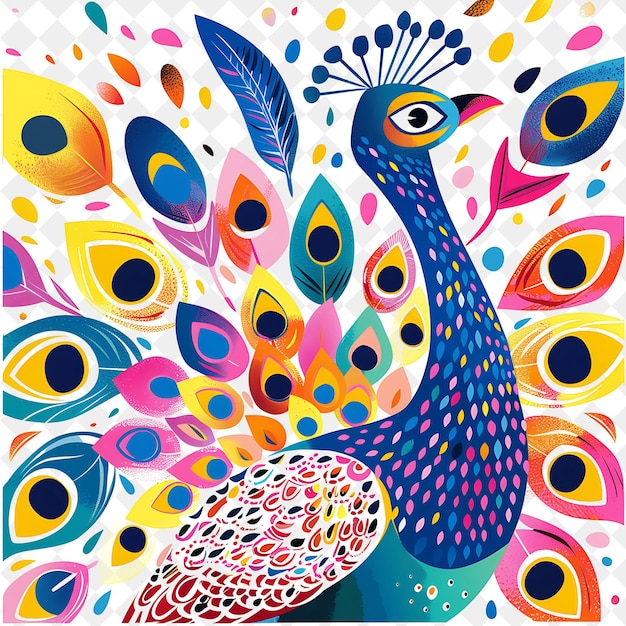 a colorful painting of a peacock with a colorful background with a colorful bird