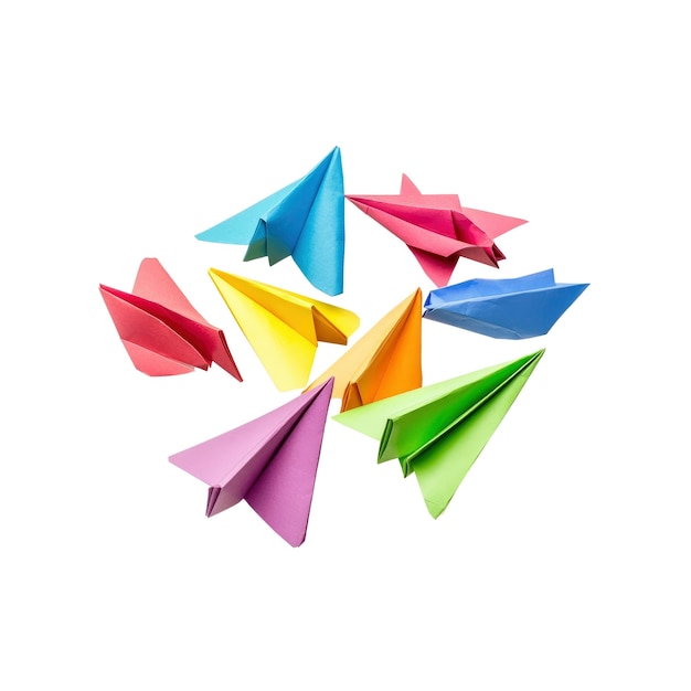 PSD colorful paper airplanes on black background