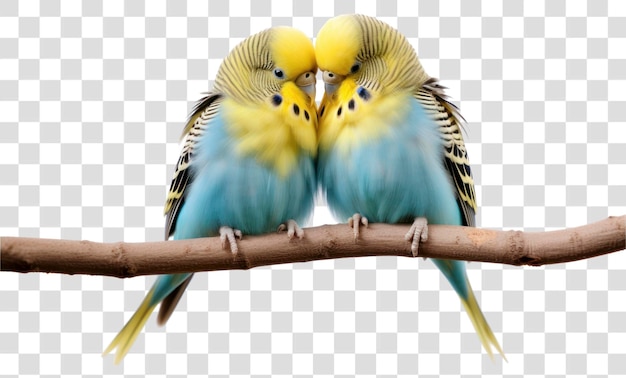 Colorful parakeets perched together