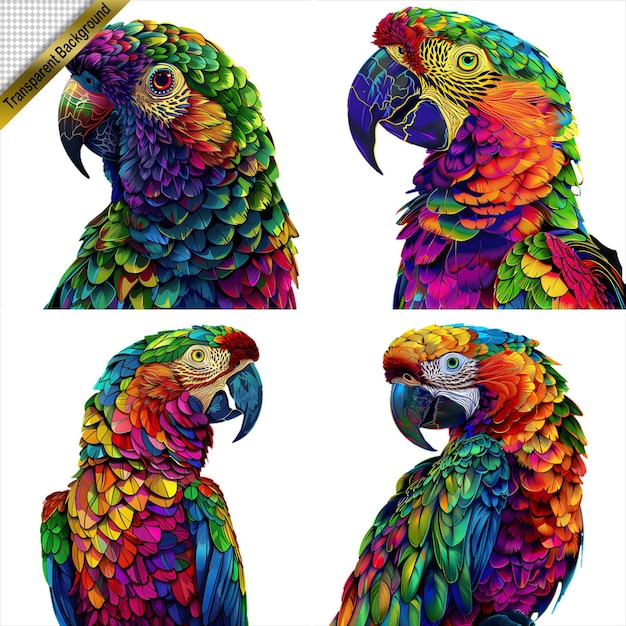 PSD colorful parrot collection isolated with no background