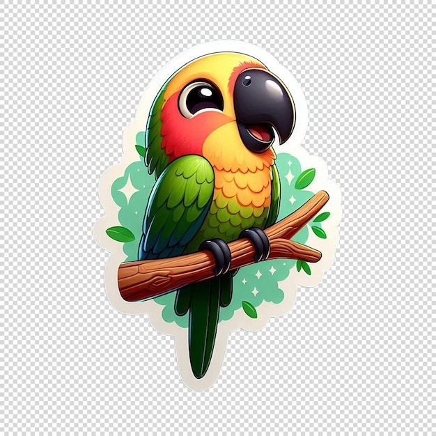 A colorful parrot is perched on a branch