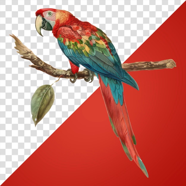 PSD colorful parrot perched branch